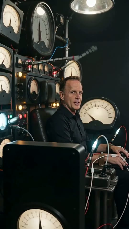 Chuck strapped into a vintage lie detector